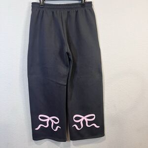 Edikted Gray Fleece Sweatpants Straight Leg Pink Bows Womens Size Large
